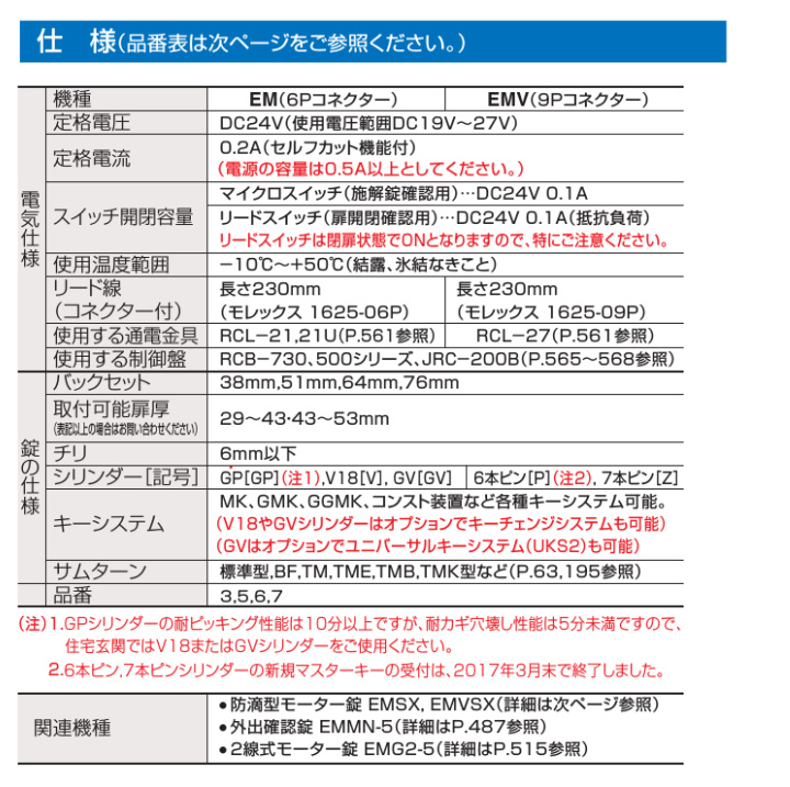 カギ舎 / GOAL ゴール 本締型電気錠（モーター錠）EM（6Pコネクター